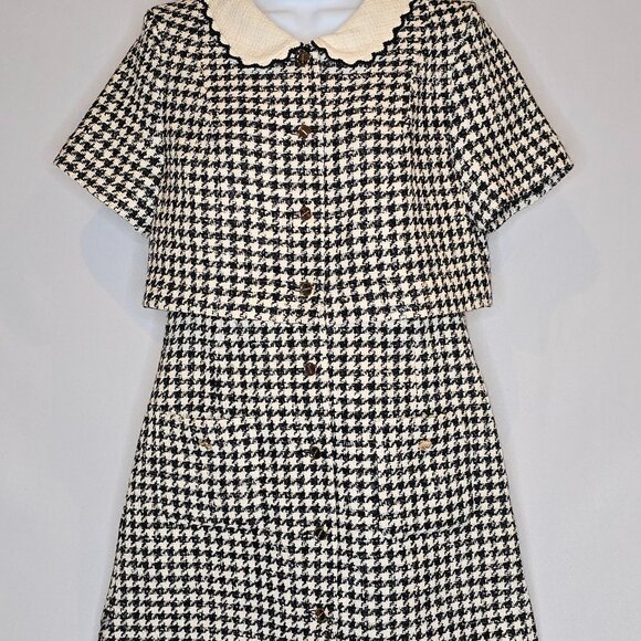 Sandro Faustina Houndstooth Mini Dress in Black & Cream, Various sizes, NWT - Picture 2 of 7